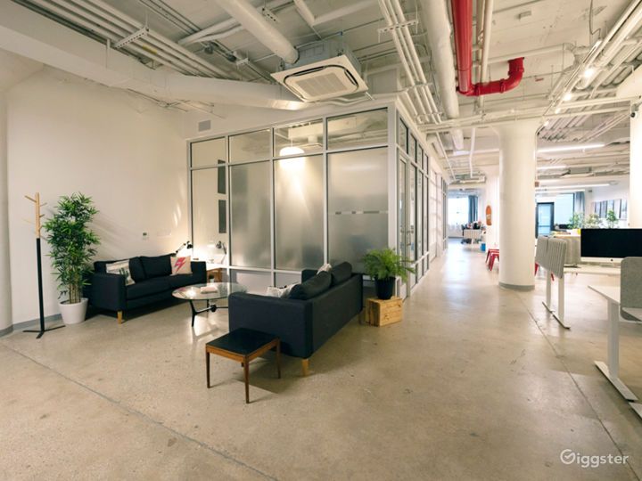 Creative Office Space, Glass Garage Door, Desks | Rent this location on ...