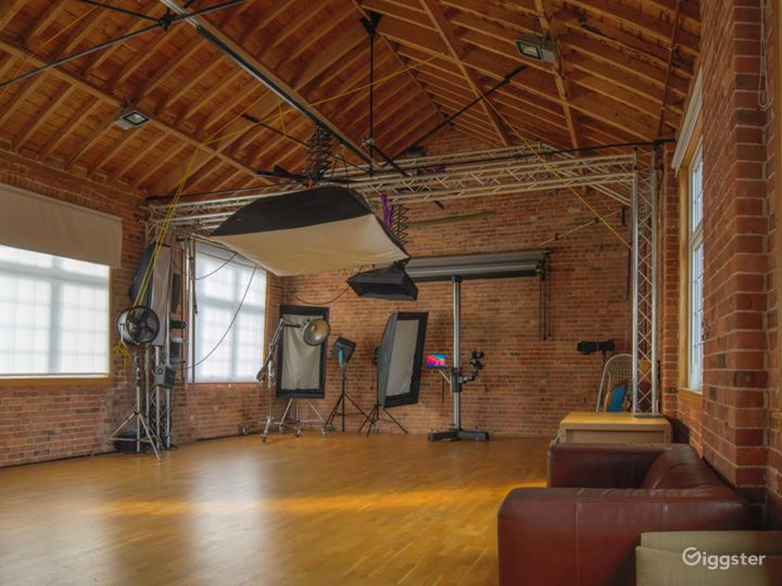 High ceiling and brick walls