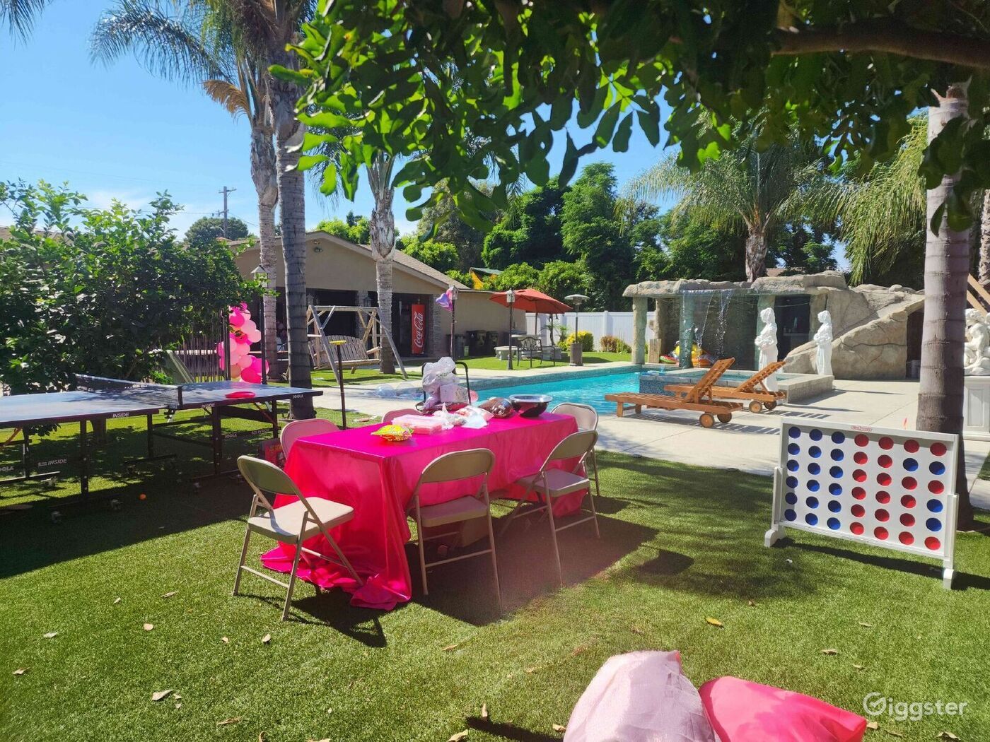 Curated visual reference: Chic Backyard Rentals Reference: Resort Style Backyard W Heated Pool Water Slide