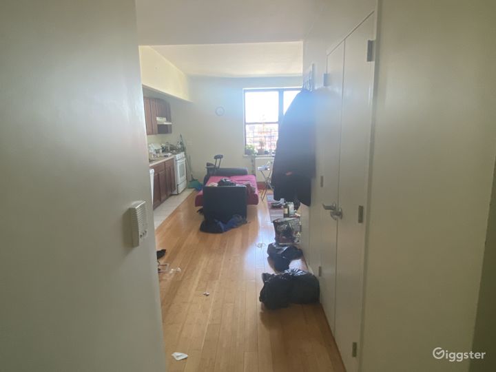 View from the front door. A student film made the space look like there was a party.