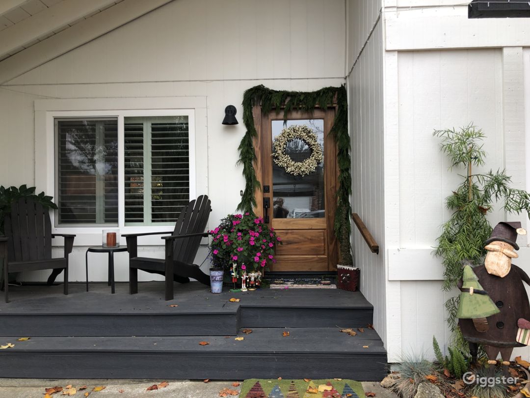 Front porch with new farm style front door. 