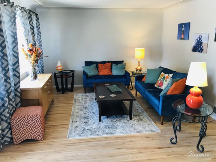 Beautiful living room with original hardwood floors