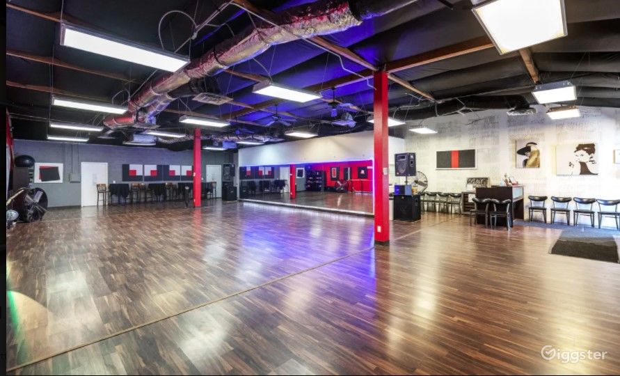 Open Dance Hall with Floor to Ceiling Mirrors Rent this location on