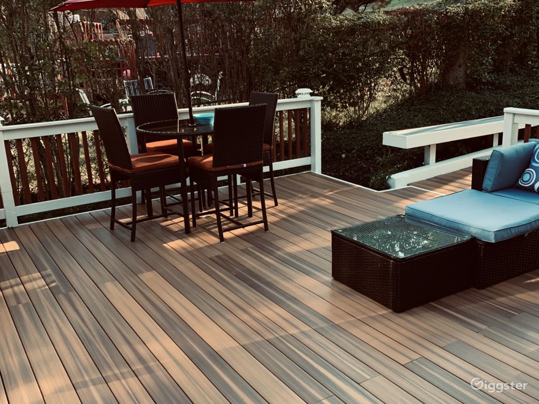  Rear deck with seating and fire pit.  