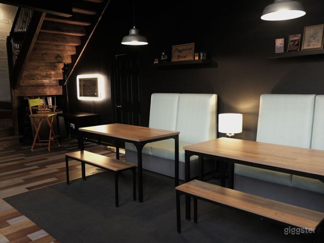 Lounge area and hair &amp; makeup station