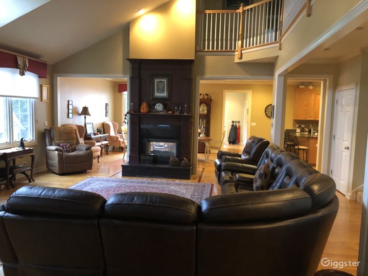 Living room into dining & kitchen
