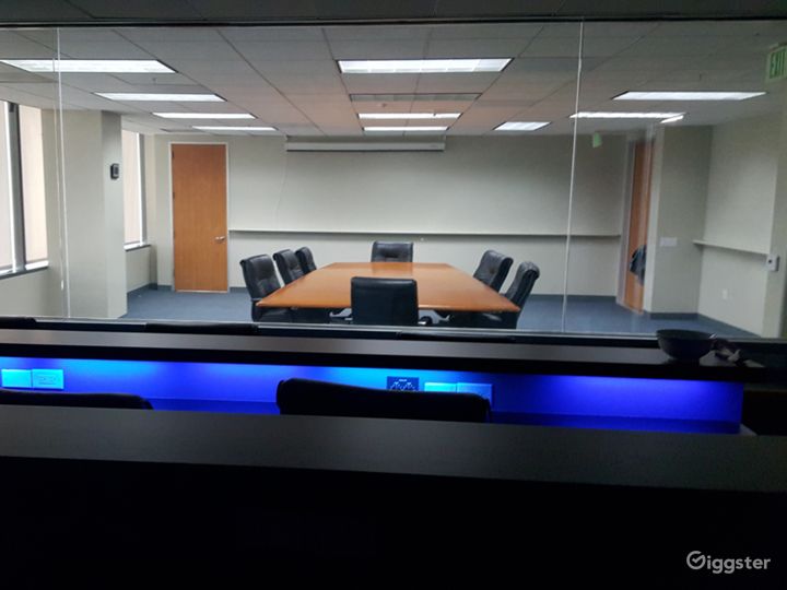 View from the observation room of Hepburn. Blue lights shown help you look at notes without letting anyone see you on the other side of the glass
