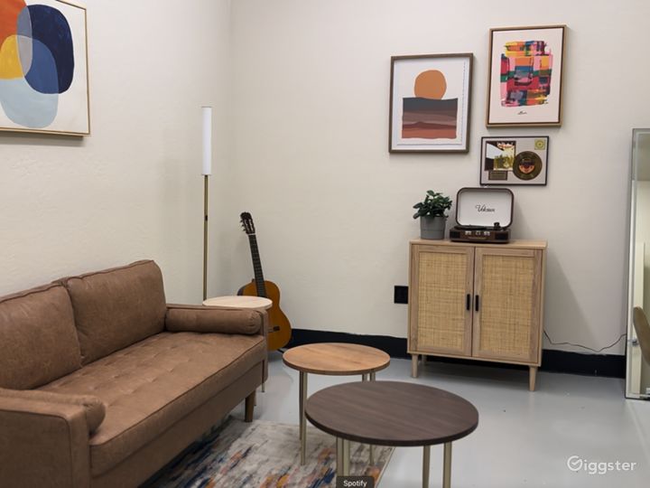 Behind the scenes, our green room and dressing room provide a relaxing and functional space for talent. With two make-up stations, and adaptable for photo and video use, it&#x27;s an ideal spot for prepping for the spotlight.