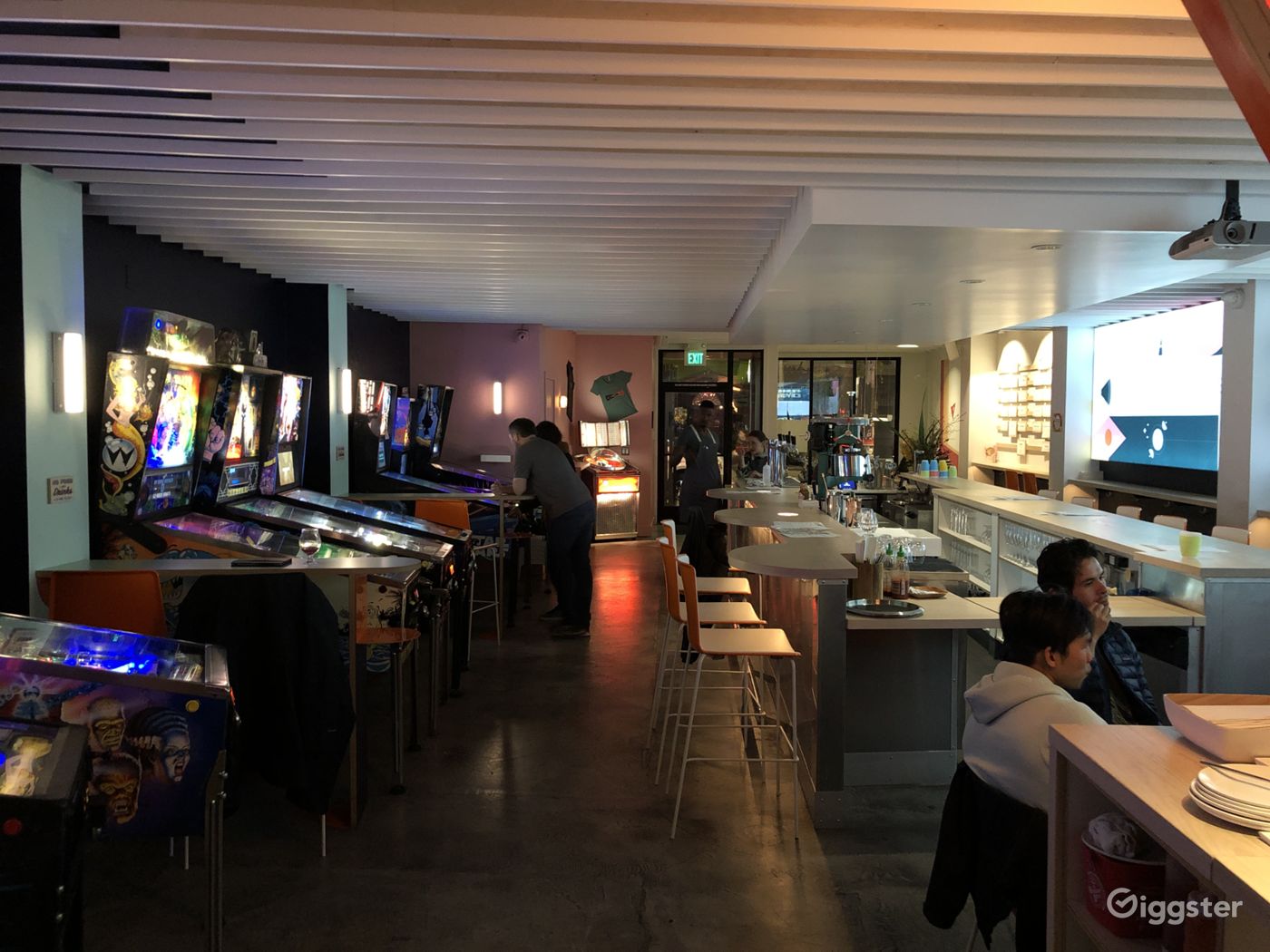 Restaurant with pinball machines. Rent this location on Giggster