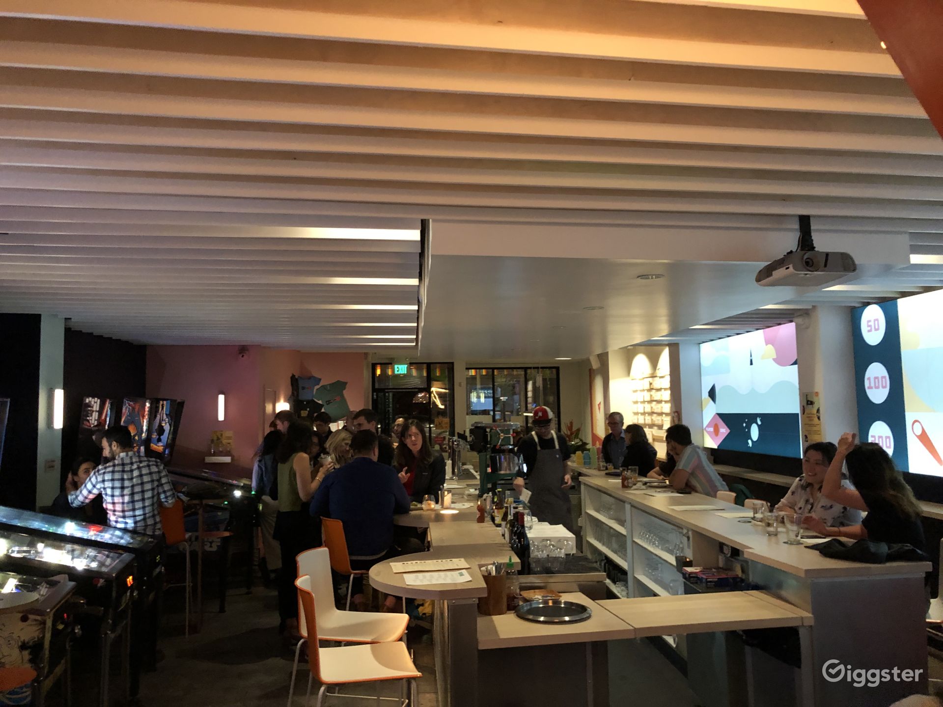 Restaurant with pinball machines. Rent this location on Giggster