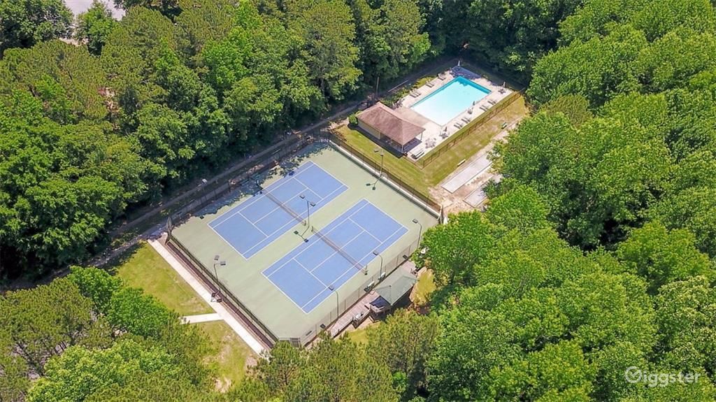 Outdoor Rec Area with pool and tons of parking. Rent this location on