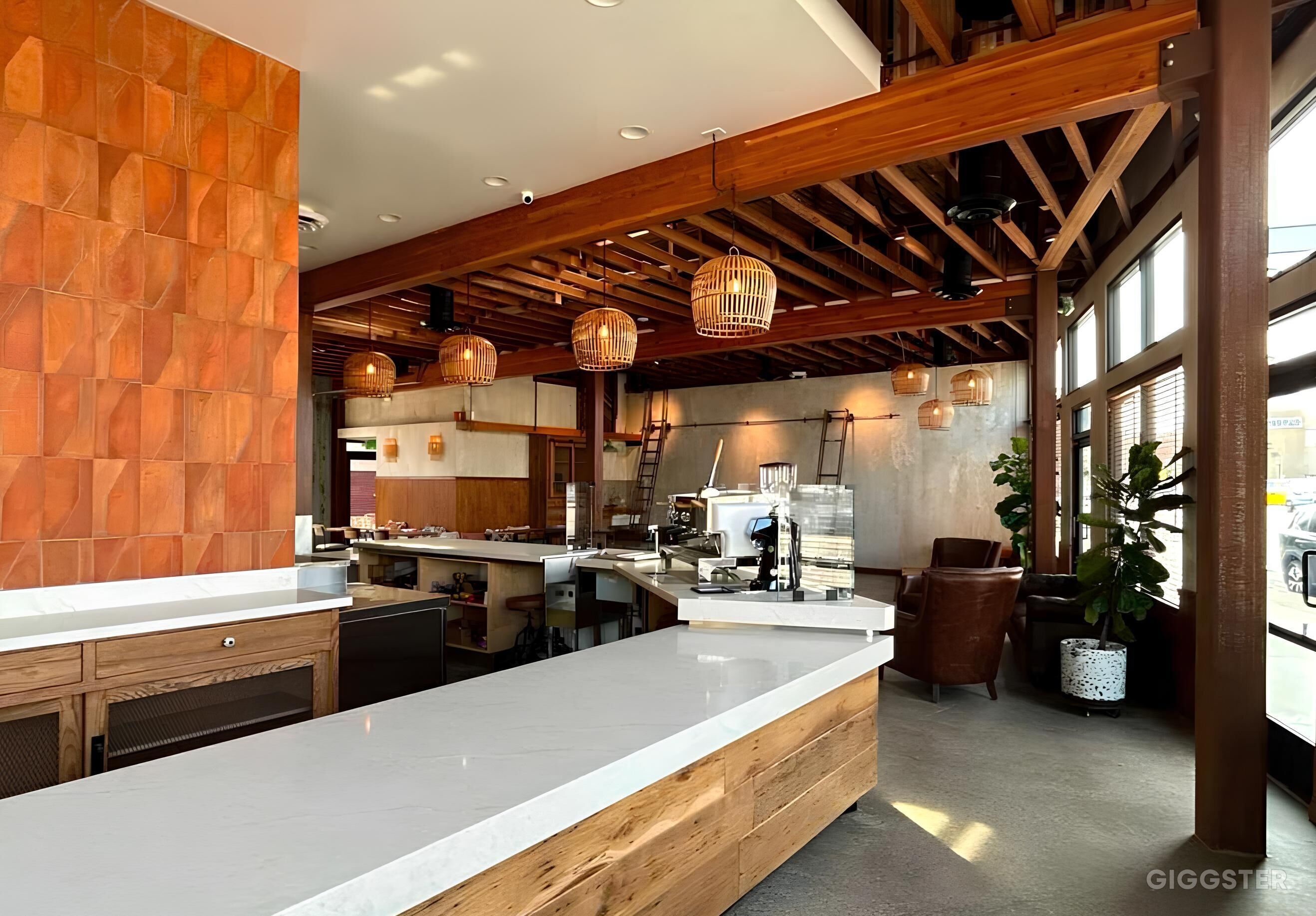 Boho Coffee Bar Industrial Cafe Patio Film Location Rental LA