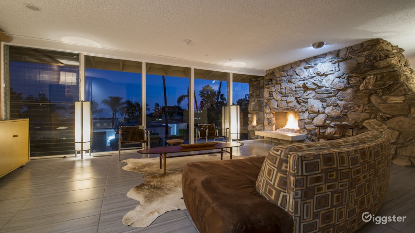 Library Area with Rock Stone Fireplace