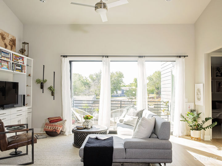 Living Room with glass sliding doors opening to deck
